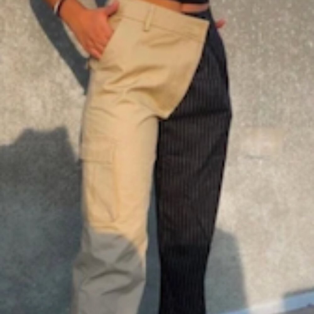 Choosy Day and Night Tan Cargo Pants and Black Pinstripe Pants Preppy